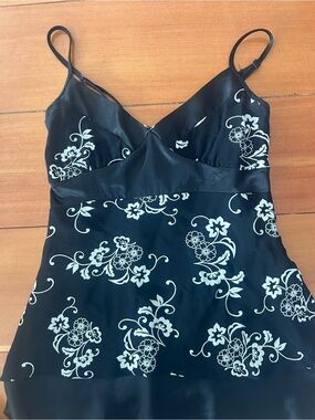 New Look Black Tank Top with Cream Floral Print